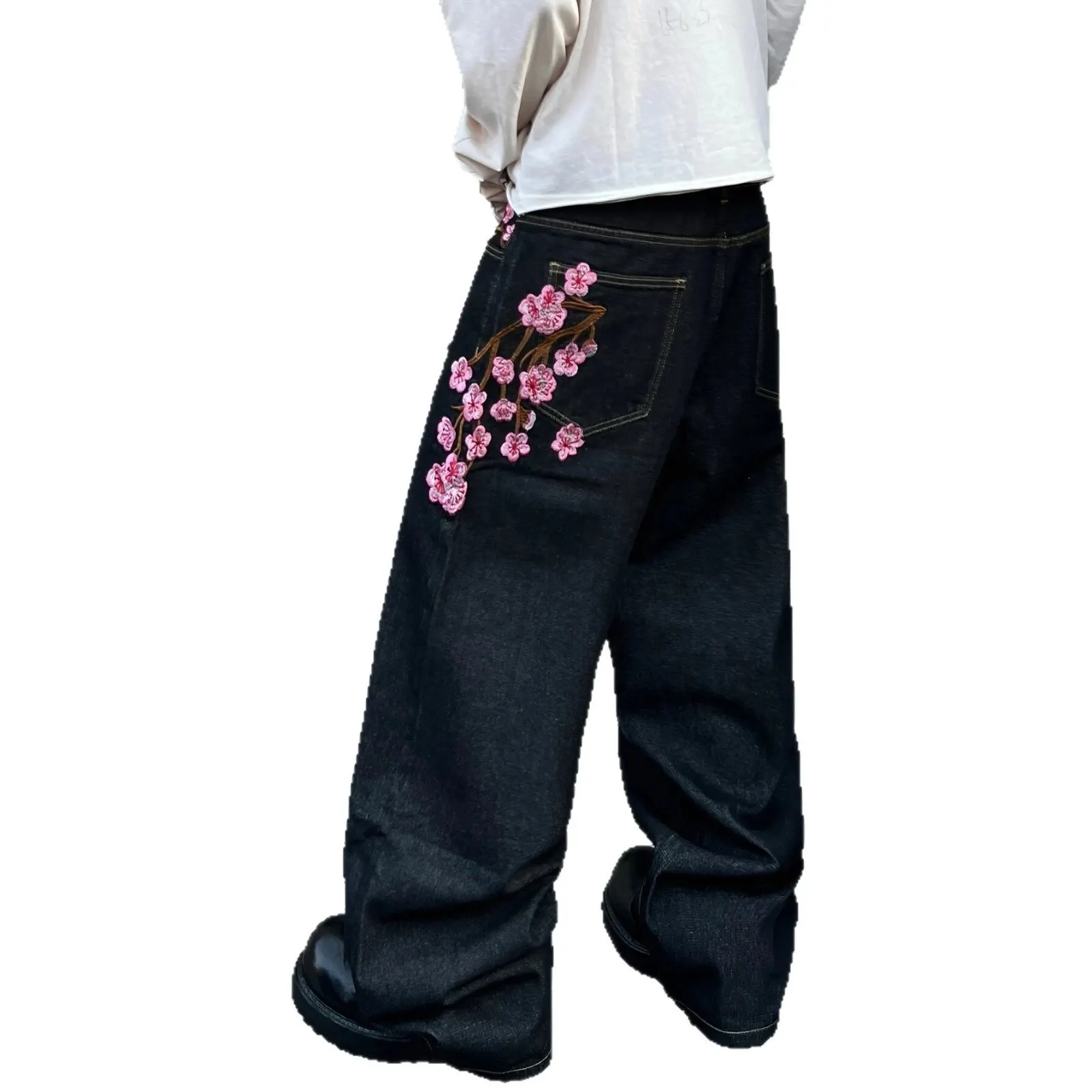 Jean baggy brodé fleurs