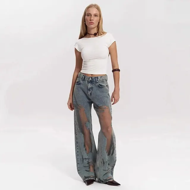 Jean large empiècements transparents