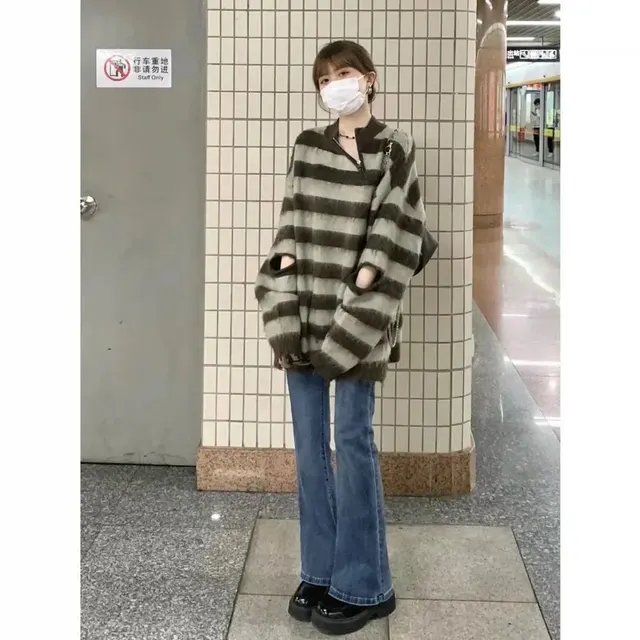 Pull rayé oversize zippé