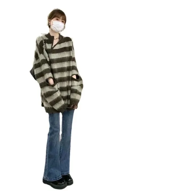 Pull rayé oversize zippé