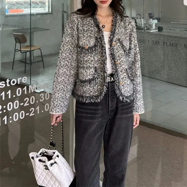 Veste en tweed à franges