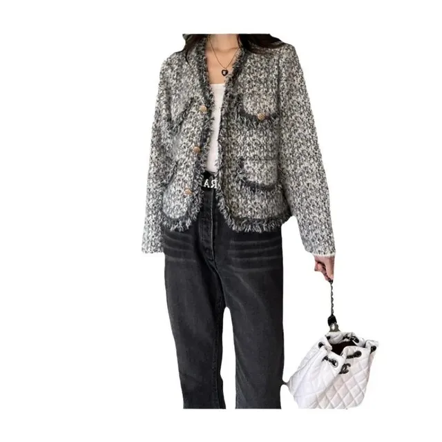 Veste en tweed à franges