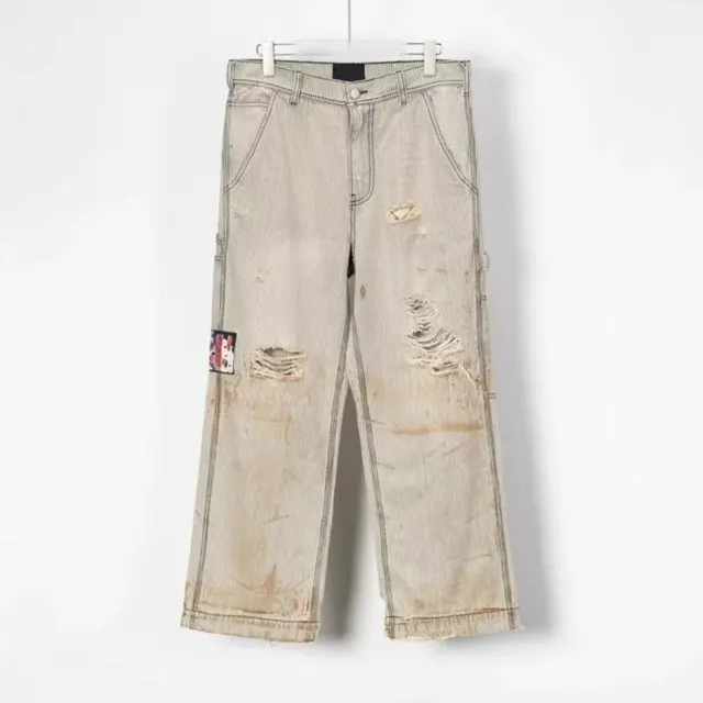 Pantalon charpentier rayé vieilli