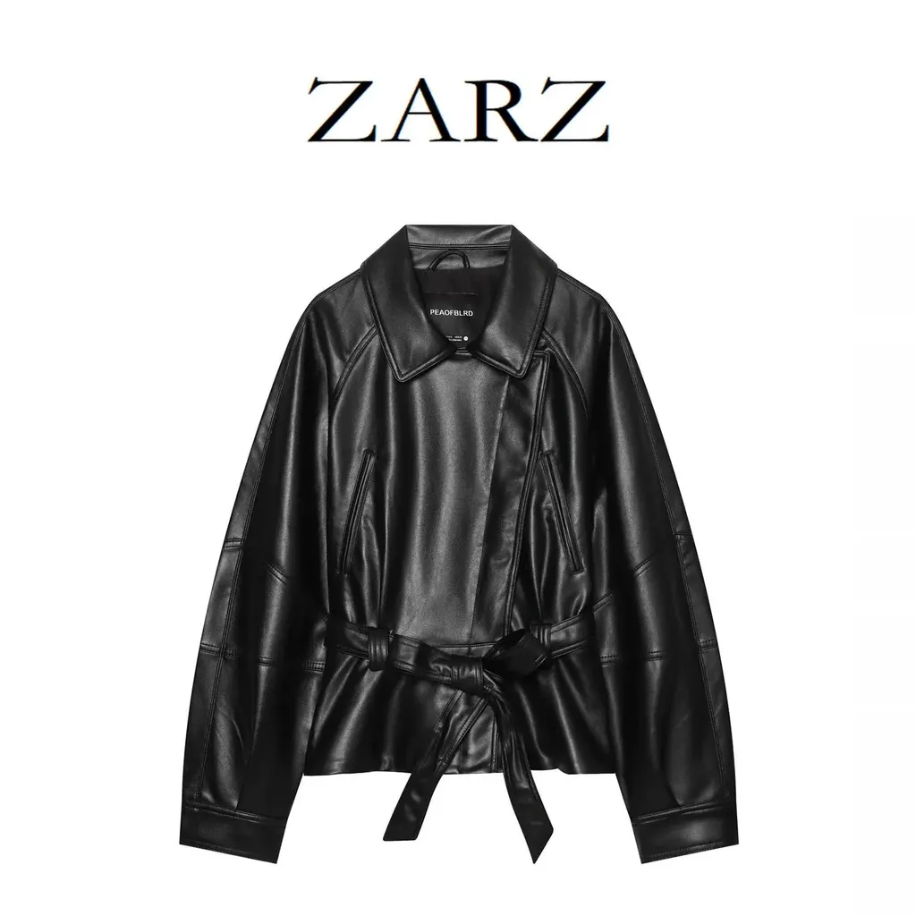 Veste effet cuir ceinturée