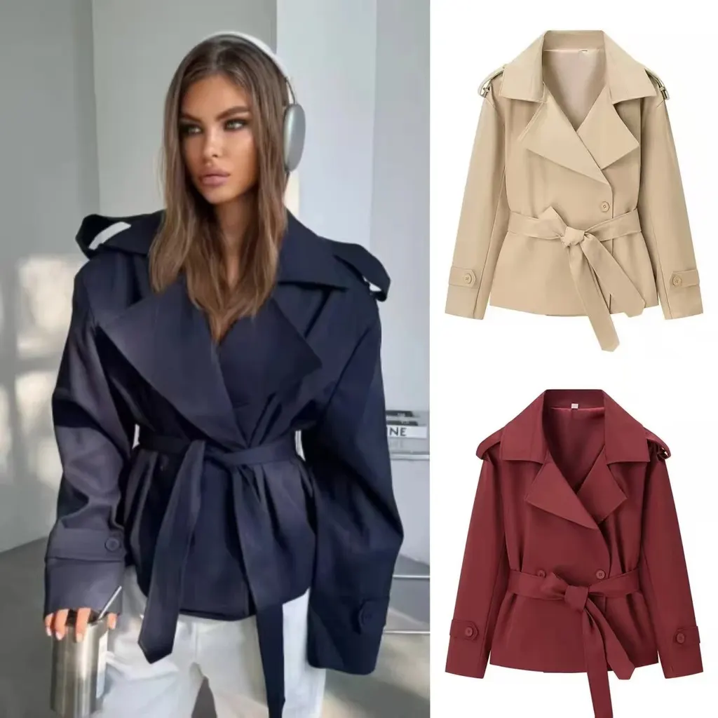 Veste trench courte ceinturée
