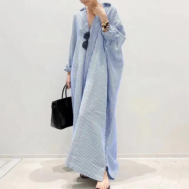 Robe chemise longue rayée